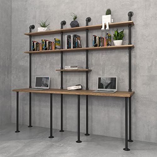 TCXSSL Industrial Pipe Wood Ladder Bookshelf Wall Mounted Floating Shelf Studying Writing Table Workstation Laptop Desk for Home Office (Size : D)