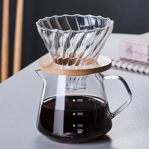 RXMORI Cafetera para Verter, Jarra de Vidrio para Servir Café, Jarra de Vidrio de Borosilicato con Filtro, Cafetera por Goteo, Cafetera Manual para Café en Casa, Restaurante(600ML)