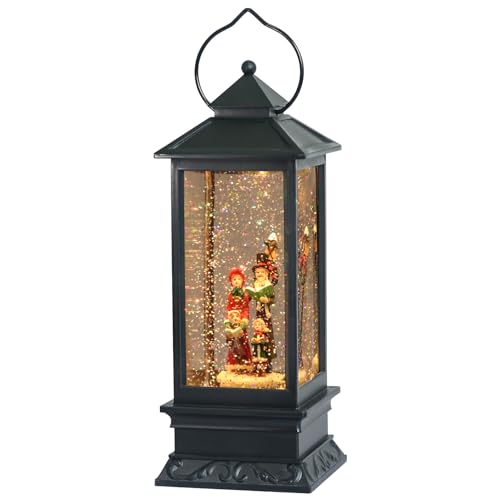 Eldnacele Christmas Musical Snow Globe Lantern Plug in & Battery Operated Glitter Lamp Navitity Scene Lighted Lantern with 6 Hour for Christmas Decoration 12 Inches (Carolers)