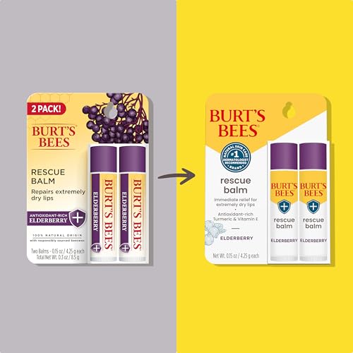 Image of Burt's Bees Rescue Balm Elderberry Lip Balm, With Antioxidant-Rich Elderberry, Tint-Free, Natural Origin Lip Care, 2 Tubes, 0.15 oz.