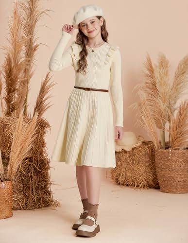 GRACE KARIN Girls Sweater Dress Fall Winter Long Sleeve Cable Knit Pullover Dresses for Girls 5-12Y2
