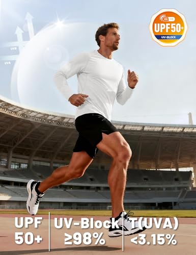 TACVASEN Herren Langarmshirt UPF 50+ UV Shirts Rash Guards Gym Sport Tshirts Atmungsaktiv Funktionsshirt Outdoor Laufshirt, Weiß, L
