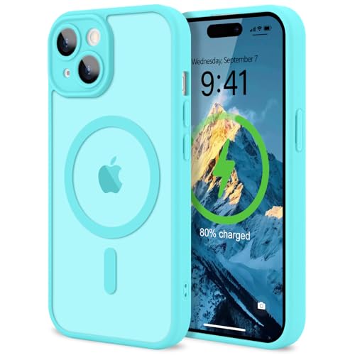 LAPOPNUT for iPhone 15 Case, [Compatible with Magsafe] [Full Camera Protection] Magnetic Translucent Matte Back Bumper Shockproof Protective Phone Cover 6.1 Inch,Green by LAPOPNUT - Used condition - CA$11.64