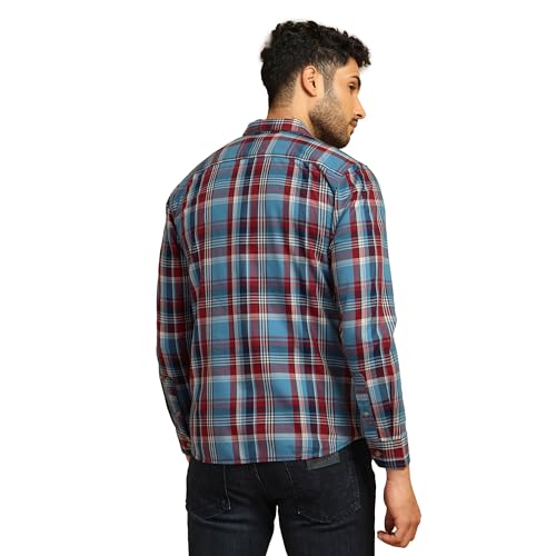 Image of Wrangler Male Checkered Blue Regular Fit Shirt