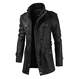 harley lederjacke 3xl Lederjacke Herren Vintage Langarm Jacke mit Tasche Herbst Winter Freizeit Mantel mit Stehkragen und Reißverschluss Jacke Männer Slim fit mit Hoher Kragen Casual