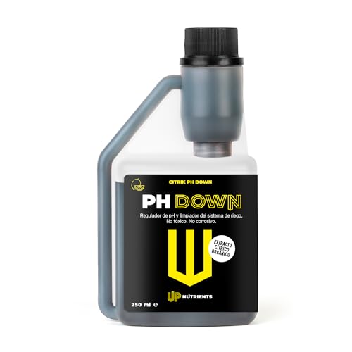 UP NUTRIENTS Bajador de PH 250 ml PH Down de Extracto Cítrico Plantas y Cultivos - Minorador pH con Dosificador 100% Natural - Reductor pH No Corrosivo, No Tóxico - Apto Agricultura Ecológica