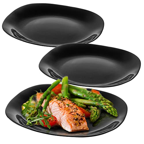 KADAX Servizio di Piatti Piani Moderni in Vetro Temperato per Uso Quotidiano e Occasioni Speciali, Lavabili in Lavastoviglie (Set di 3, Nero)