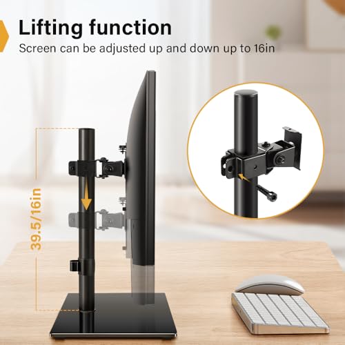 Image of WKWKER Universal TV Stand Table Top fits 13-32inch 360 Swivel Height Adjustable TV Stand with Mount Base with Tempered Glass Base