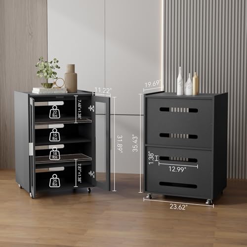 ELECWISH Media Storage Cabinet, Audio-Video Media Stand,Stereo Cabinet with 4 Height-Adjustable Shelves, AV Rack with Glass Doors for Meeting, Living, Recording Room