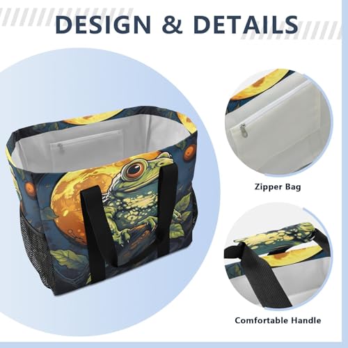 Nander Frogs under Moonlight Foldable Tote Bag Waterproof Sandproof Women Beach Bag Handbag Gym Bag Travel Shopping Bag3