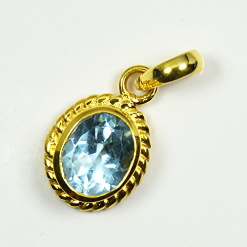 Pendentif topaze bleue ovale et or Panchdhatu 3 carats de haute joaillerie