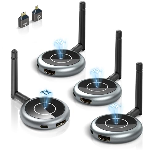DARLYOR Wireless HDMI Transmitter and 3 Receivers, Plug and Play Multiple Tvs, 50M/165FT 5G/2.4G 1080P@ 60HZ HDMI Wirless Extender, PC, Laptop, Camera, Cable Box, Monitors, Projectors(1TX+3RXs)
