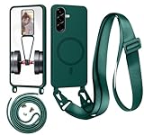 Beajew Funda con Cuerda para Samsung Galaxy S26, Carcasa Magnética Silicona Líquida Case Antichoque con Colgante Ajustable Collar Correa de Cuello Cadena Cordón Case, Verde Oscuro