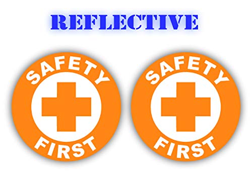(x2) REFLECTIVE - Safety First Hard Hat Stickers (Pair) | OSHA Helmet Decals | Toolbox First Aid Labels | Glow Bright Union Laborer Welder Fall Protection Confined Space Trained (Orange)