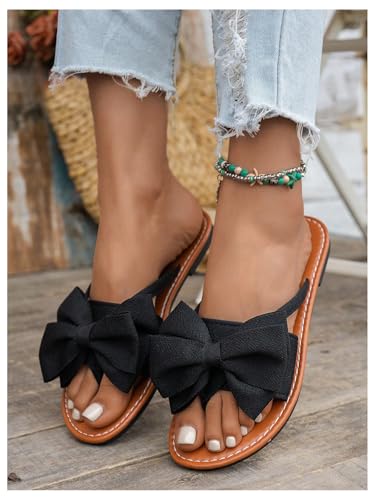 Image of GORGLITTER Women's Leopard Print Bow Flat Sandals Slip On Open Toe Flip Flops Slide Sandal