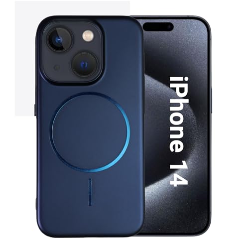Image of AIBEX Ultra-Thin Mag-Saf Back Cover Case Compatible with iPhone 14| Slim Fit Scratch-Resistant Matte | Magnetic Wireless Charging | Microfibre Lining | Camera Protection (PC Material) - Dark Blue