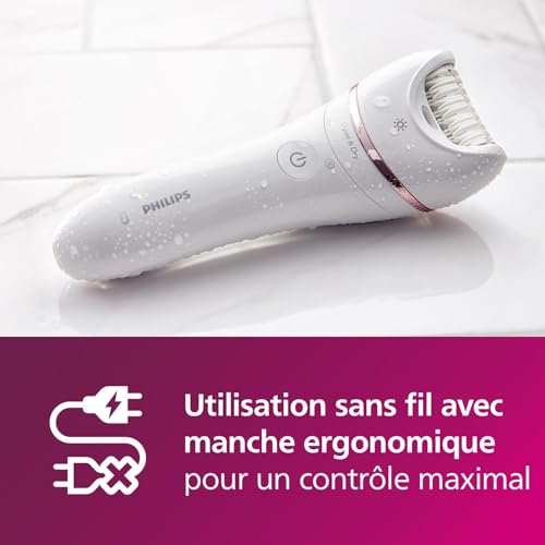 Philips Series 8000 - Epilateur Wet & Dry sans fil pour les jambes et le corps, avec 9 accessoires, rasoir, tondeuse, embout pédicure et embout exfoliant pour le corps, (modèle BRE740/10)