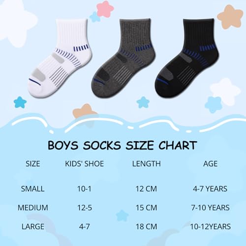 Comfoex Boys Socks Quarter Athletic Ankle Cotton Sports Socks For Kids 8-10 4-6 6-8 Years Old With Cushioned Sole 6 Pairs2