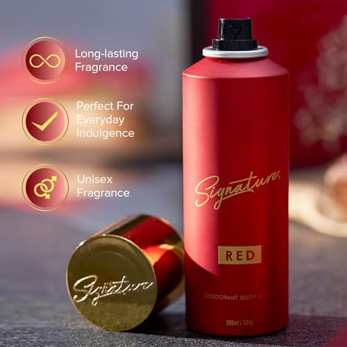 Image of Signature Deodorant Body Spray - Red | Elegent & Citrus Aromatic Scent | Long Lasting Fragrance | Skin Friendly Deo | Fights Body Odour | Everyday Use | For Men, Women (Unisex) | Pack of 1 (200ml)