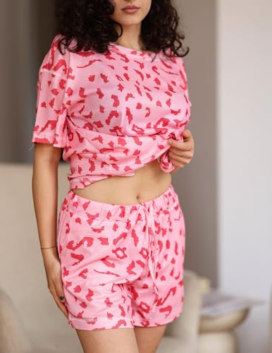 Image of Ekouaer Women's Waffle Knit Two Piece Lounge Set, Soft Matching Outfits for Daily Wear, Casual Shorts Set with Pocket