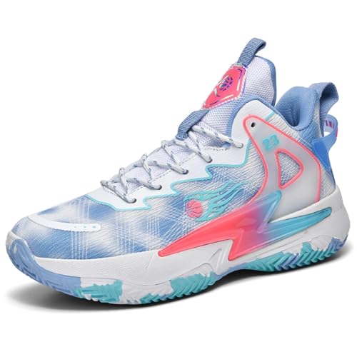 Moodeng Basketball Shoes for Women Anti Slip Supportive Athletic Training Sport Shoes Comfortable Fashion Sneakers Blue Size 9