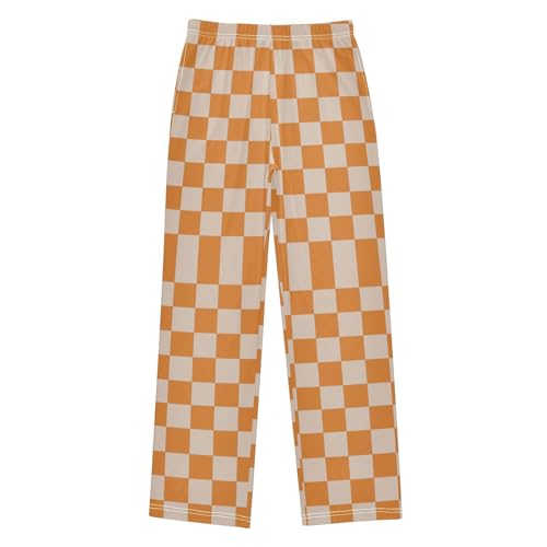 Orange Checkerboard Pajama Pants Long Sleep Pant Soft PJ Bottoms Sleepwear
