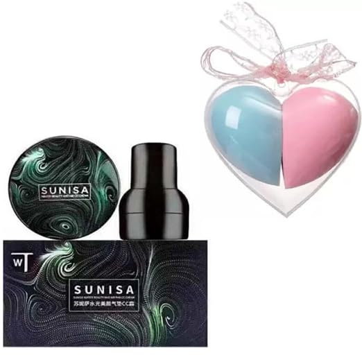 Image of SUNISA BB and CC Cream Foundation With Mushroom Head Air Cushion 20g And 2 In 1 Beauty Blender Super Soft Heart Shape Makeup Sponge Puff