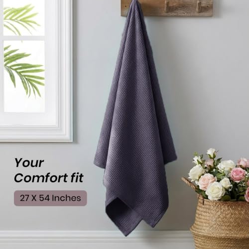 Image of Mush Bamboo Dual Texture Waffle Terry Bath Towel Set of 2 | Ultra Soft, Highly Absorbent, Quick Dry | Large Towels for Bath, Gym, Spa | Charcoal & Ash Grey (70x140 cm, 500 GSM)