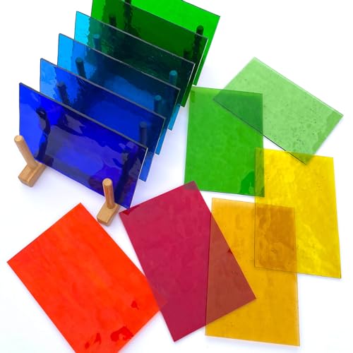 LITMIND 12 Sheets Transparent Texture Stained Glass Variety Pack, 6 x 4 Inch Cathedral Art Glass for Mosaic Crafts & Supplies,Assorted Colorful Glass Sheets for Stunning Stained Glass Projects