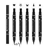 XINGXYUEL 5PCS Liquid Winged Eyeliner Stamp Pen Set - Double-headed Black Eye Liner Pencil - Long-lasting Waterproof Stamp Eyeliner Set for Eye Makeup - Star, Heart, Flower, Butterfly, Triangle