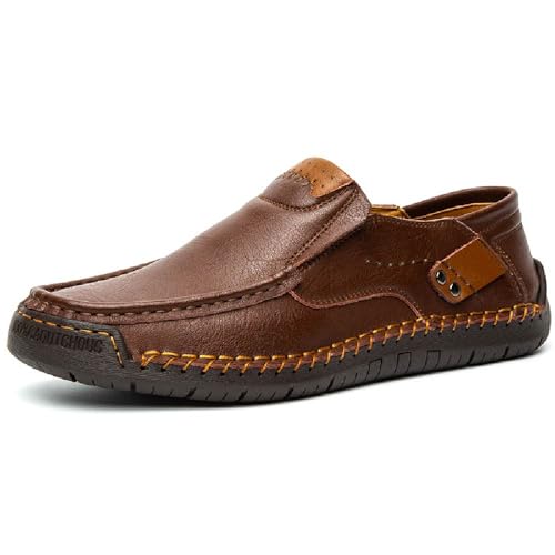 Mocasines de cuero para hombre cosidos a mano con suela plana y transpirable