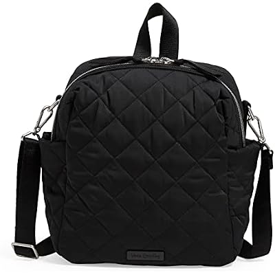 Vera Bradley Women's Performance Twill Convertible Small Backpack, Black, One Size