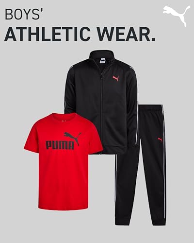 PUMA Boys Pants Set - 3 Piece Athletic T-Shirt, Zip Up Jacket, Jogger Pants - Boys Activewear Tricot Jogset (8-16)2