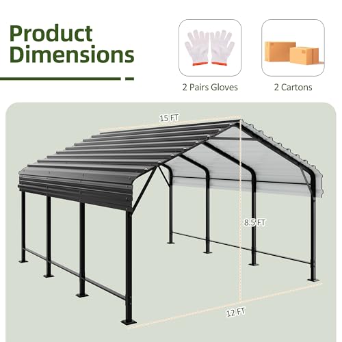 Image of Shintenchi 12x15 FT Metal Carport, Heavy Duty Carport Canopy with Enhanced Base and Frame,Outdoor Galvanized Garage Car Port for Cars, Boats,Tractors and Party