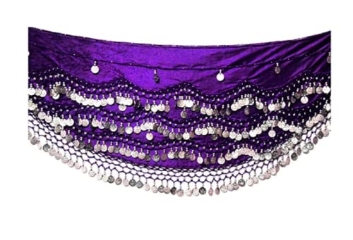 Dancers World Belly Dance Hip Belt Scarves Dancing Costume Coin Hip Scarves Belts FITS Medium Large (Purple Silver), M/L - UK 14 - 16/18 (VSB012)