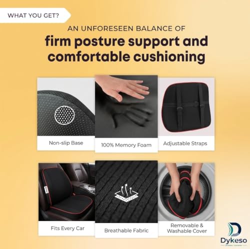 Image of Car Seat Cushions Combo Memory Foam Seat Cushion and Lumbar Back Support Pillow Set for Office Chair, Car | Support for Tailbone, Sciatica & Back Pain Relief, Office, Car & Home Use