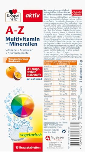 Doppelherz A-Z Multivitamin + Mineralien - 21 ausgesuchte Nährstoffe zur Unterstützung der Gesundheit und des Wohlbefindens - 15 Brausetabletten
