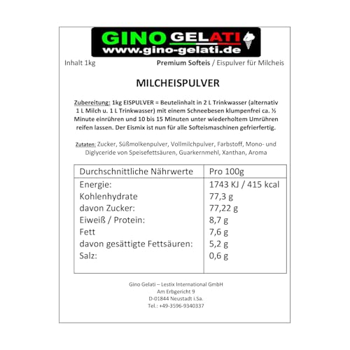 Gino Gelati Milcheis Pulver mit fruchtigem Geschmack, verschiedene Sorten, exotisches Eispulver, für Zuhause, ohne Eismaschine möglich, Made in Germany (100 Kg, Mango) – Bild 3
