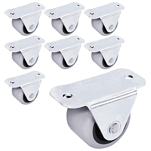 SKIR'CO (8 pièces) Petites Roulettes Meuble 30 mm, Roues Caoutchouc Gris, Roulettes Fixes, Roulettes avec Plaque Métal