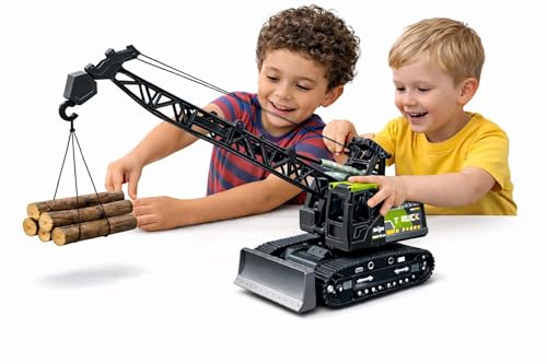 Image of Prime Brands Construction Crawler Crane Toy for Kids 360 Rotating Crane Truck with Liftable Arm & Movable Hook, Push & Go Construction Vehicle, Durable ABS Crane Toy with Rubber Tracks & Timber Logs