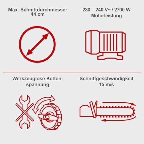 Bild 1 - Scheppach Elektro Kettensäge CSE2700 | 2700W Leistung | 44cm Schnitt-Ø | 455mm ProCut Schwert & Kette | autom. Kettenschmierung | Handschutz mit integrierter Kettenbremse | Werkzeuglose Kettenspannung