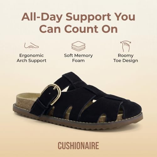 CUSHIONAIRE Benson Fisherman Sandals for Women 2025 โ Suede Slip On Closed Toe Womens Clogs with Memory Foam Cork Footbed and Arch Support, BLACK 8 by CUSHIONAIRE - Used condition - Image 4