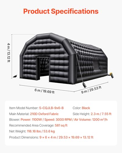 Image of VEVOR Inflatable Nightclub, 29.5 x 19.7 x 13.1 ft Inflatable Party Tent with 1100W Blower & Sandbag, Ventilated Blow up Night Club with 2 Windows, Air Cube House for Event Birthday Wedding Party
