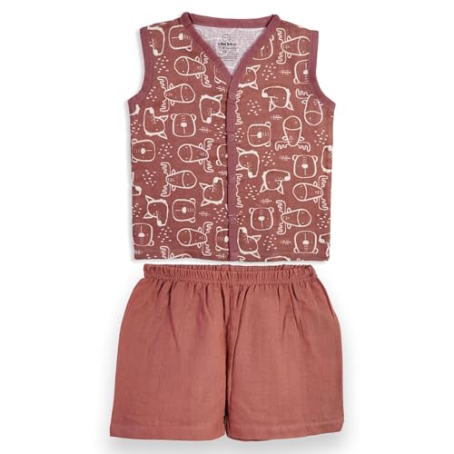 Image of The Boo Boo Club Muslin Jhabla and Short Set GOTS Certified Organic Cotton | Short Sleeve Snap Button Vest | Summer Wear Set | Printed Jhabla with shorts