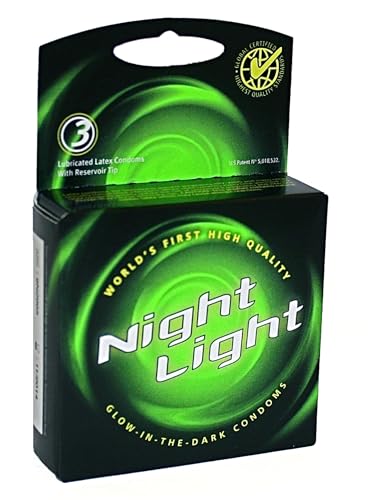 Night Light Glow-in-the Dark Premium Latex Condoms with Silver Pocket Case 3 Count