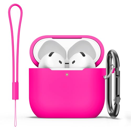 Image of Tobfit Case for AirPods 4 Case Cover 2024 with Lanyard & Keychain, Soft Silicone Protective Case for Apple AirPods 4th Generation, Full Protection, Support Wireless Charging, Rose red