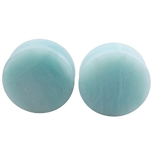 NewZenro 2Pairs Rose Quartz Aventurine Natural Organic Stone Ear Plugs Gauges Tunnel Expanders Stretcher Double Flared Amazonite Flesh Piercings Body Jewelry Set4