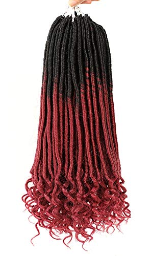 7 Pack Straight Goddess Locs with Curly Ends Faux Locs Crochet Hair Kanekalon Synthetic Braiding Hair Extension 24 Strands/Pack (18Inch, OT530#)