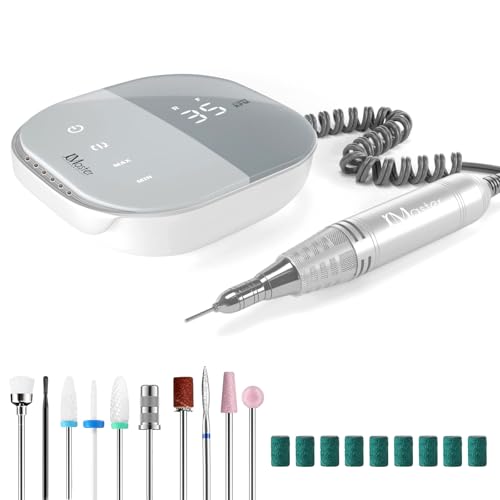 JCMASTER Ponceuse pour Ongles Professionnelle, 35000 tr/min, Affichage LED, Contrôle Tactile, sans Vibration Lime à Ongles Électrique avec 10 Embouts Nail Drill pour Retirer le Vernis/Gel/Cuticules