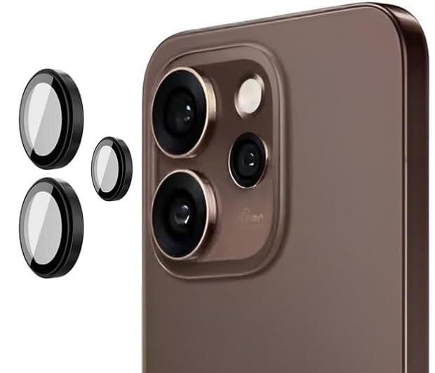 Image of Primiume HD+ Upgraded Camera Lens Frame Glass for Oppo Reno 15 5G Camera Lens Protector and Aluminum Alloy Rings - Black /3Pack